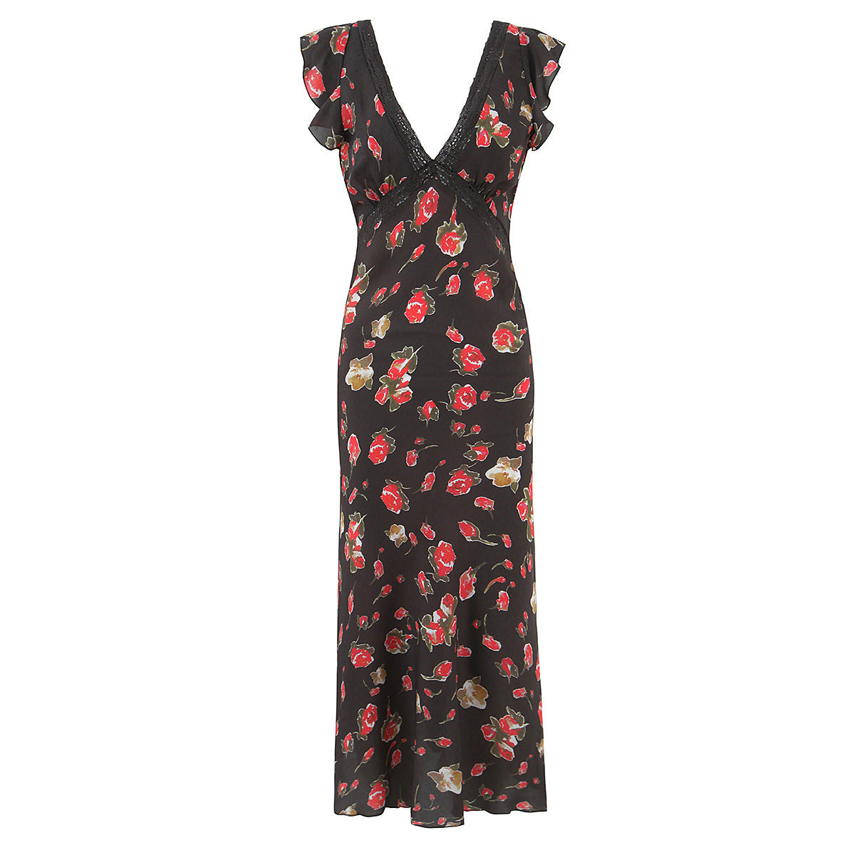 French elegance and black floral dress
