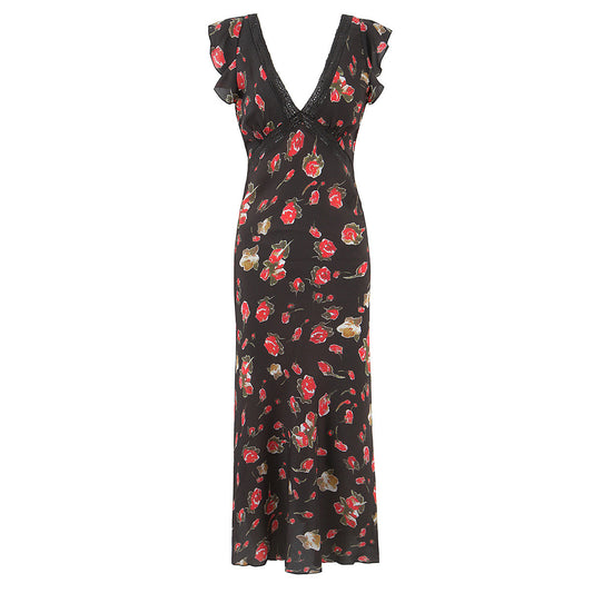 French elegance and black floral dress