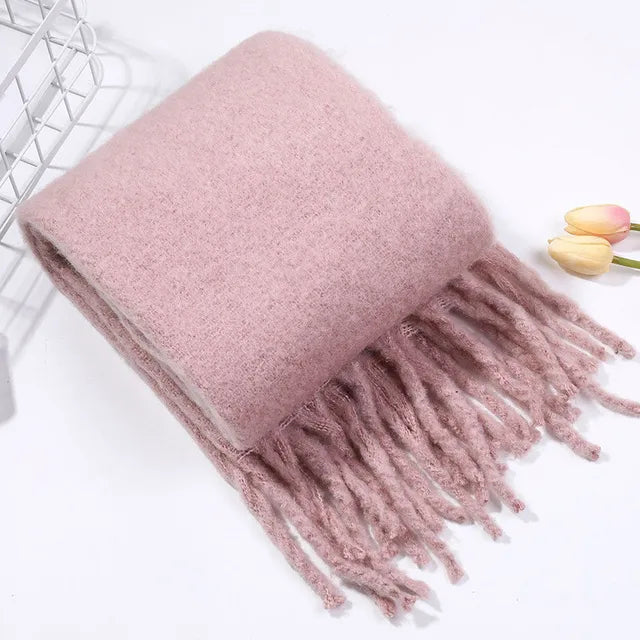 New Winter Women's Scarf Cashmere Warm Wrap Pashmina Solid Foulard Female Scarves Shawls Thick Soft Blanket Large Tassels