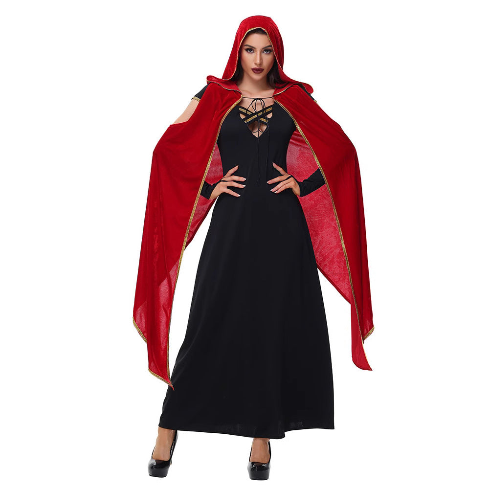 Gothic Style Black and Red Vampire Cape for Adults Halloween Costume Witch and Vampire Outfit