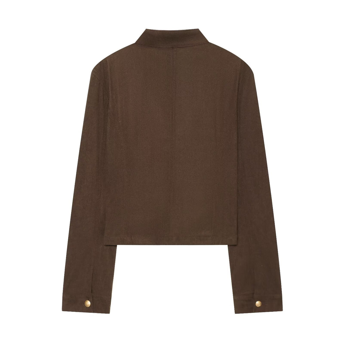 Knot double row button corduroy stand up collar jacket for women