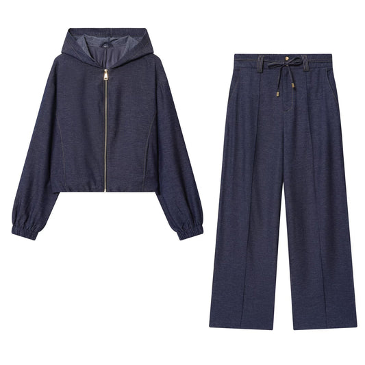 Hooded pilot jacket+long pants set for women