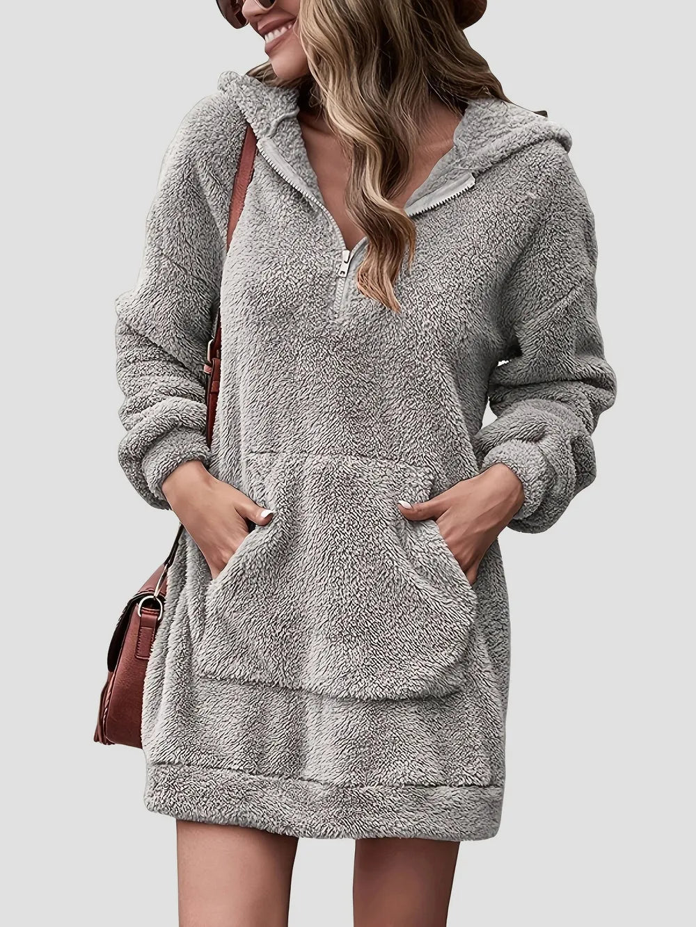 Badge of Pearls Half Zip Dropped Shoulder Oversized Hoodie