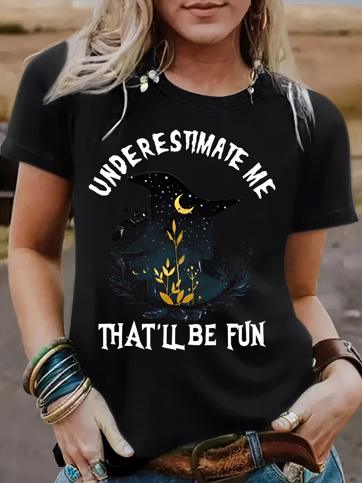 Round neck short sleeved women's t-shirt witch Halloween