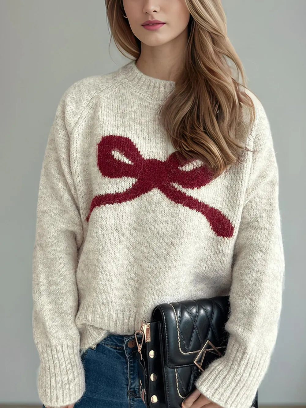 Round neck sweater women's autumn and winter knitted sweater top women