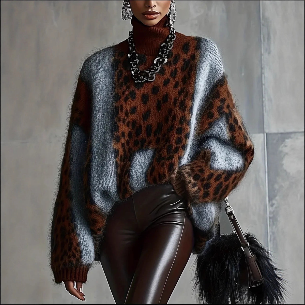 Leopard print knitted sweater for women in autumn and winter