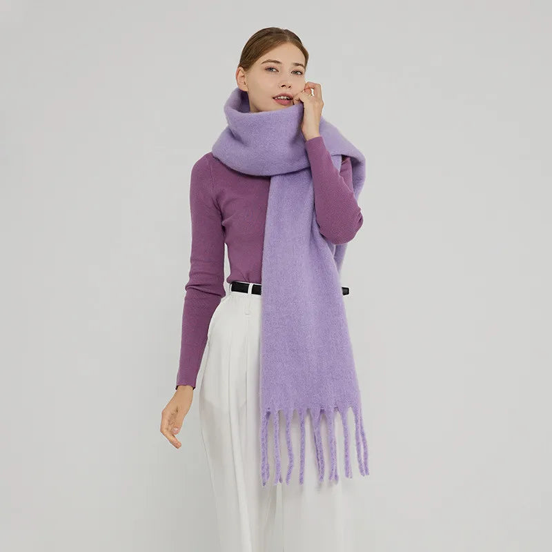 New Winter Women's Scarf Cashmere Warm Wrap Pashmina Solid Foulard Female Scarves Shawls Thick Soft Blanket Large Tassels