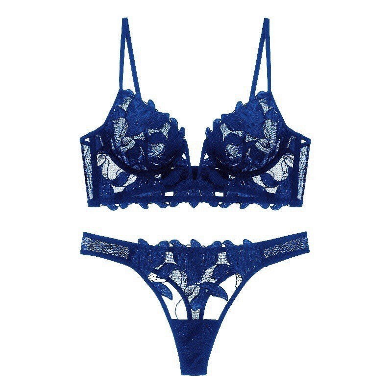 LA BELLA Sexy lingerie ultra-thin deep V-embroidered lace lingerie women's plus size bra set bra