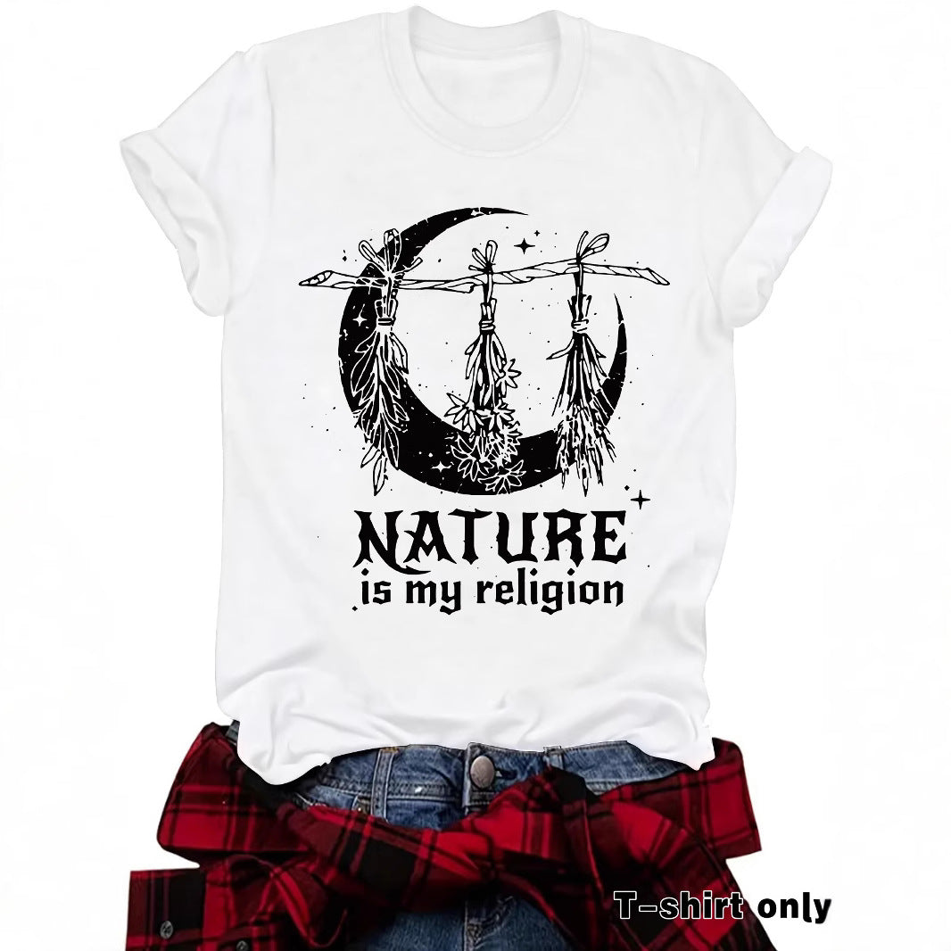 Witch print round neck short sleeved shirt