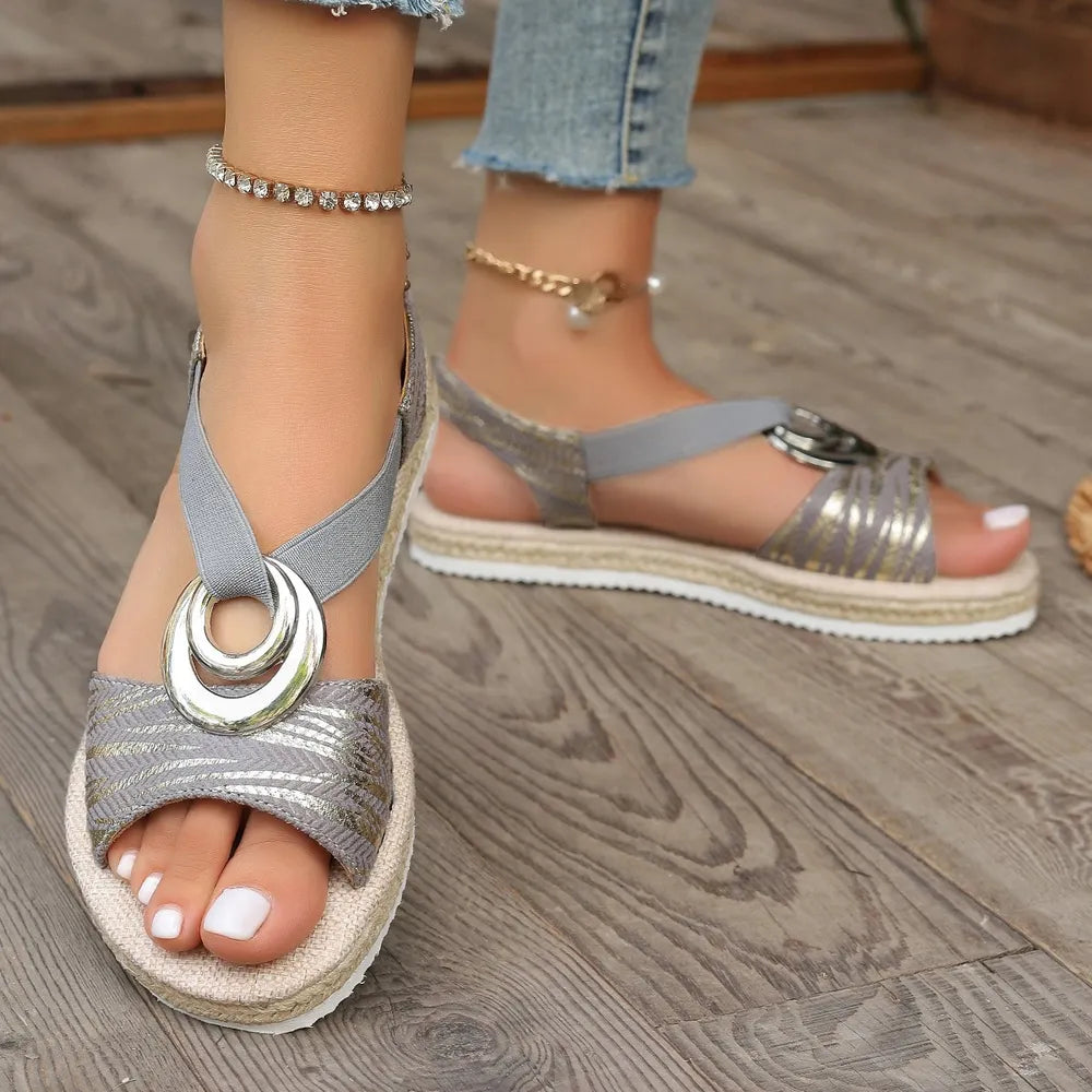 Women's Sandals with Slope Heel and Hemp Bottom Fish Mouth Sandals