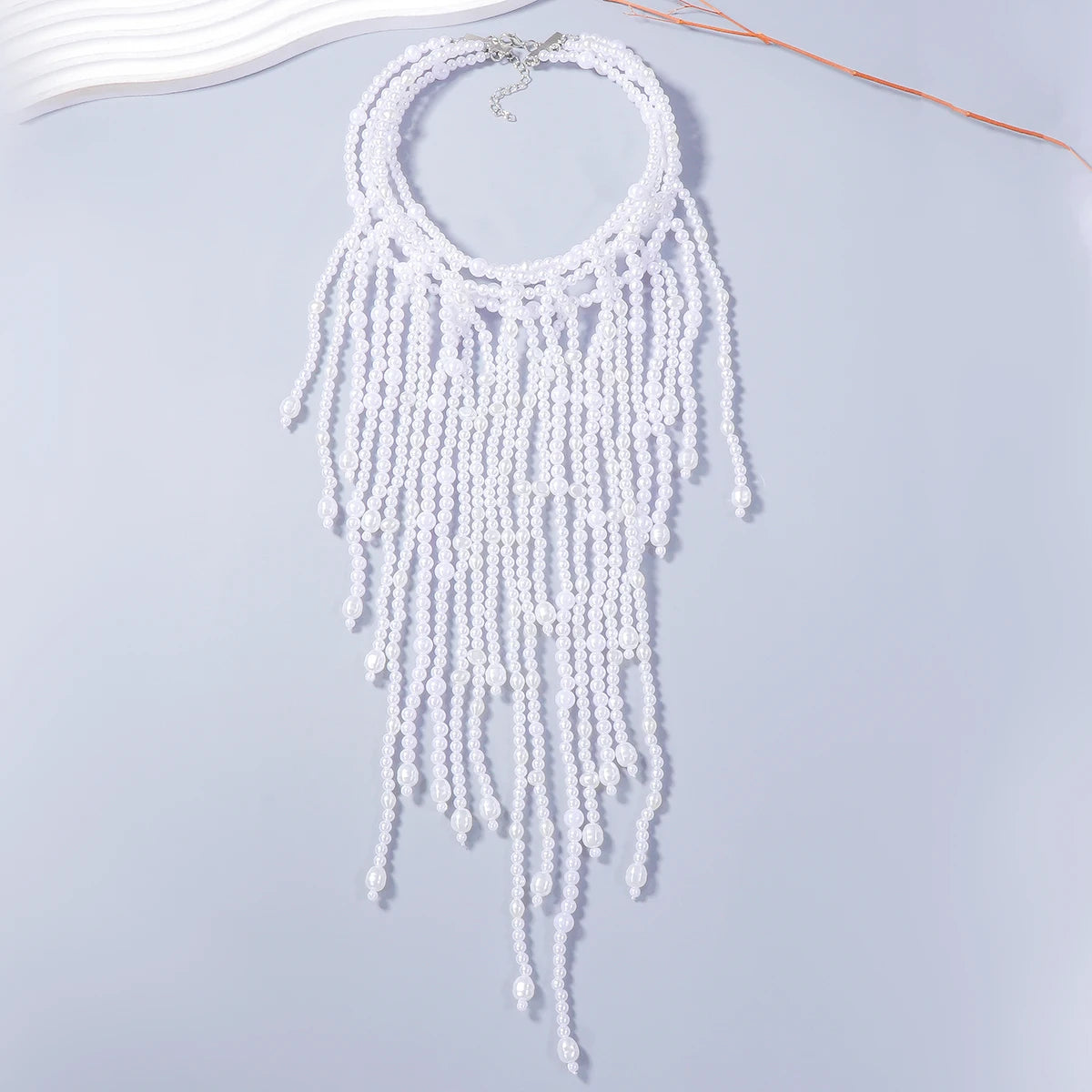 Badge of Pearls Vintage Imitation Pearls Waterfall Tassels Necklaces for Women Multilayer Choker Necklace Jewelry Holiday Party Accessories