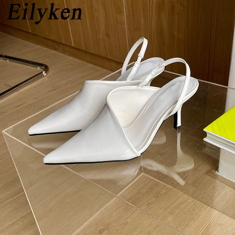 Fall Women Slingback Pumps Sandals Pointed Toe Slip On Thin High Heel Ladies Elegant Shoes Sanda