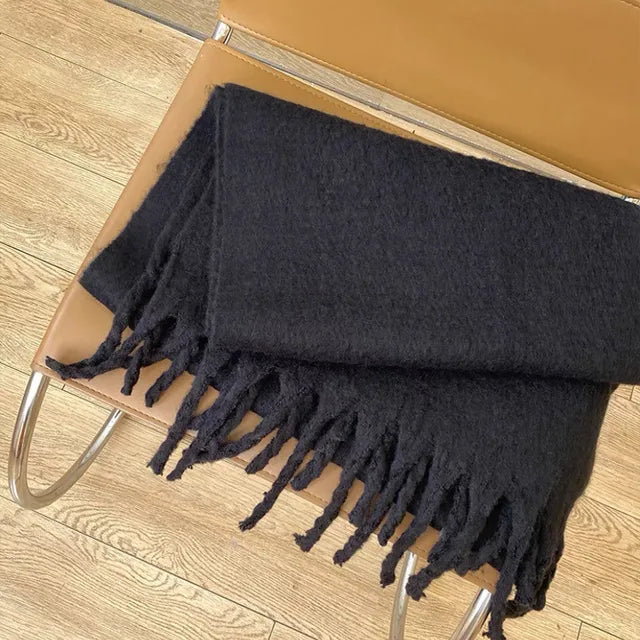 New Winter Women's Scarf Cashmere Warm Wrap Pashmina Solid Foulard Female Scarves Shawls Thick Soft Blanket Large Tassels