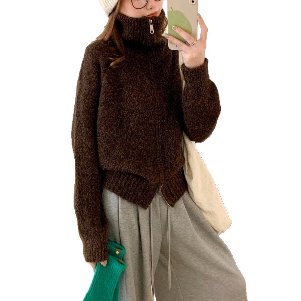 Stand up collar loose sweater for women