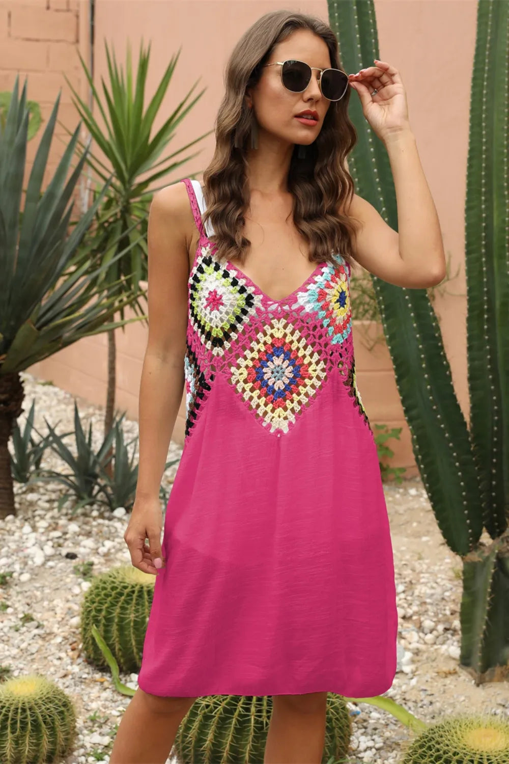 Splicing Beach Skirt Hook Flower Beach Hoodie Bamboo Cotton Beach Strap Skirt Ethnic Style