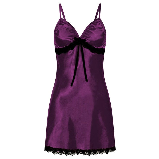 LA BELLA Women Nighte Dress Plus Size Sleeping dress Lace Bow Lingerie Babydoll Seamless Nightwear