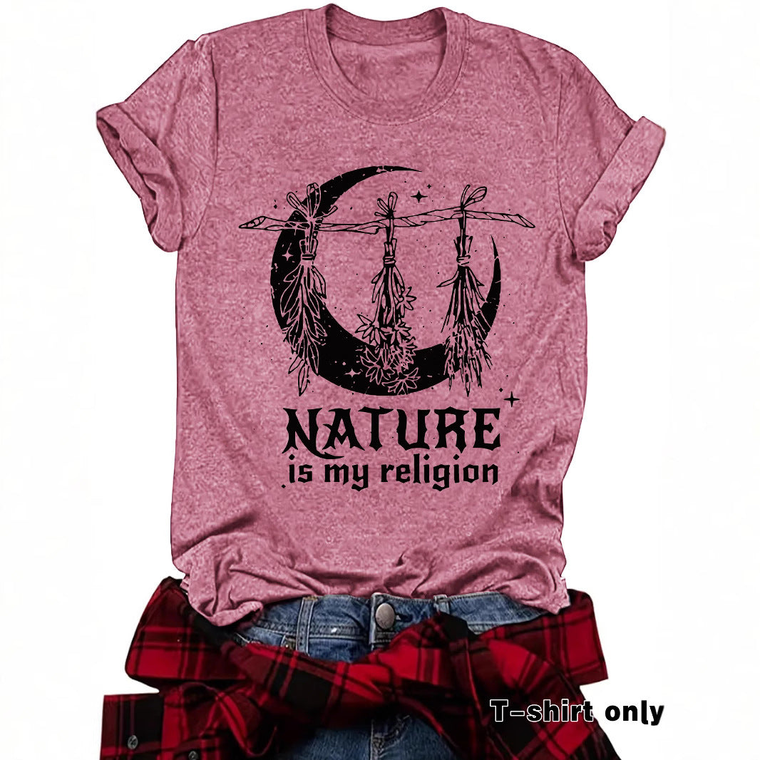 Witch print round neck short sleeved shirt