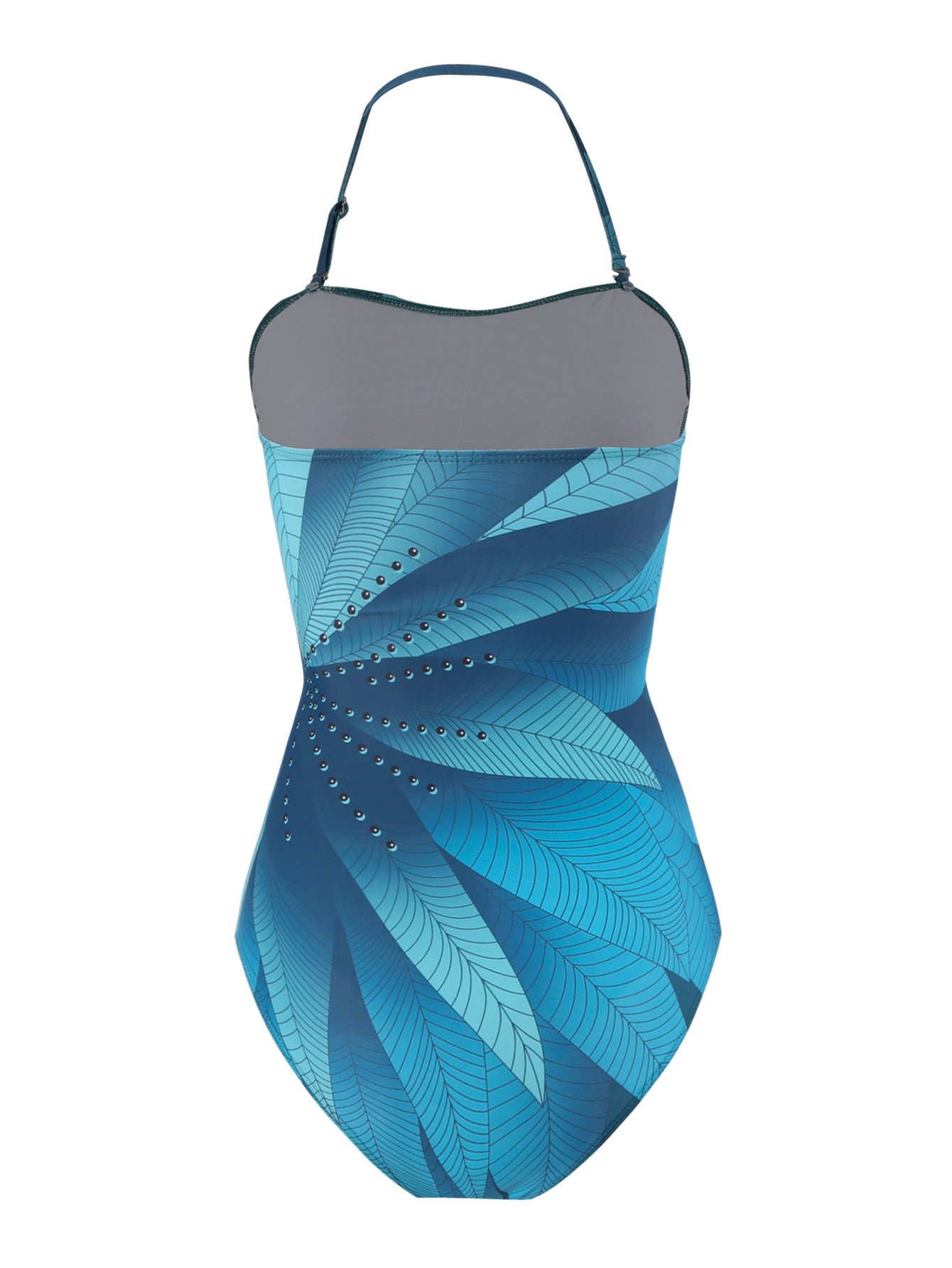 BORIKEN one-piece two-piece swimsuit leaf print hip-covering long skirt conservative halterneck swimsuit for women