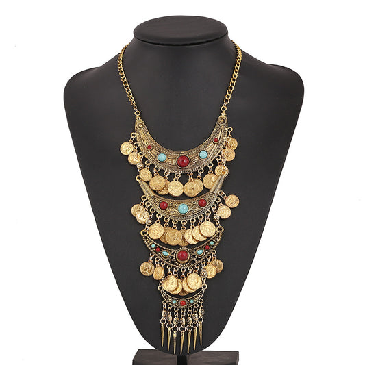 Vintage Statement Necklace for Women Baroque Bride Colorful Geometric Gemstone Long Sweater Chains Afghan Gypsy India Jewelry
