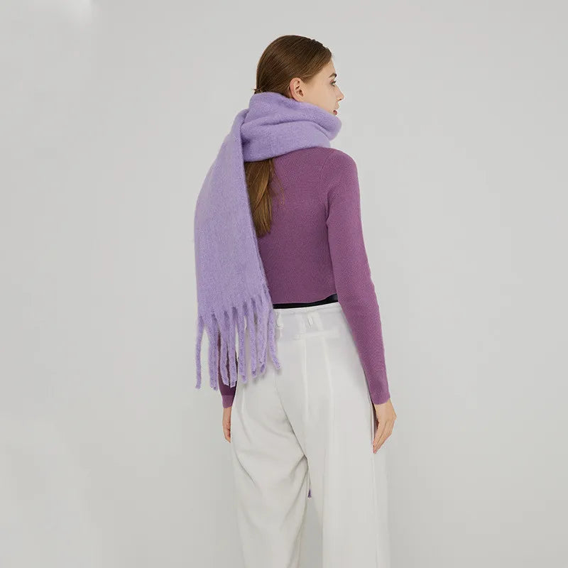 New Winter Women's Scarf Cashmere Warm Wrap Pashmina Solid Foulard Female Scarves Shawls Thick Soft Blanket Large Tassels