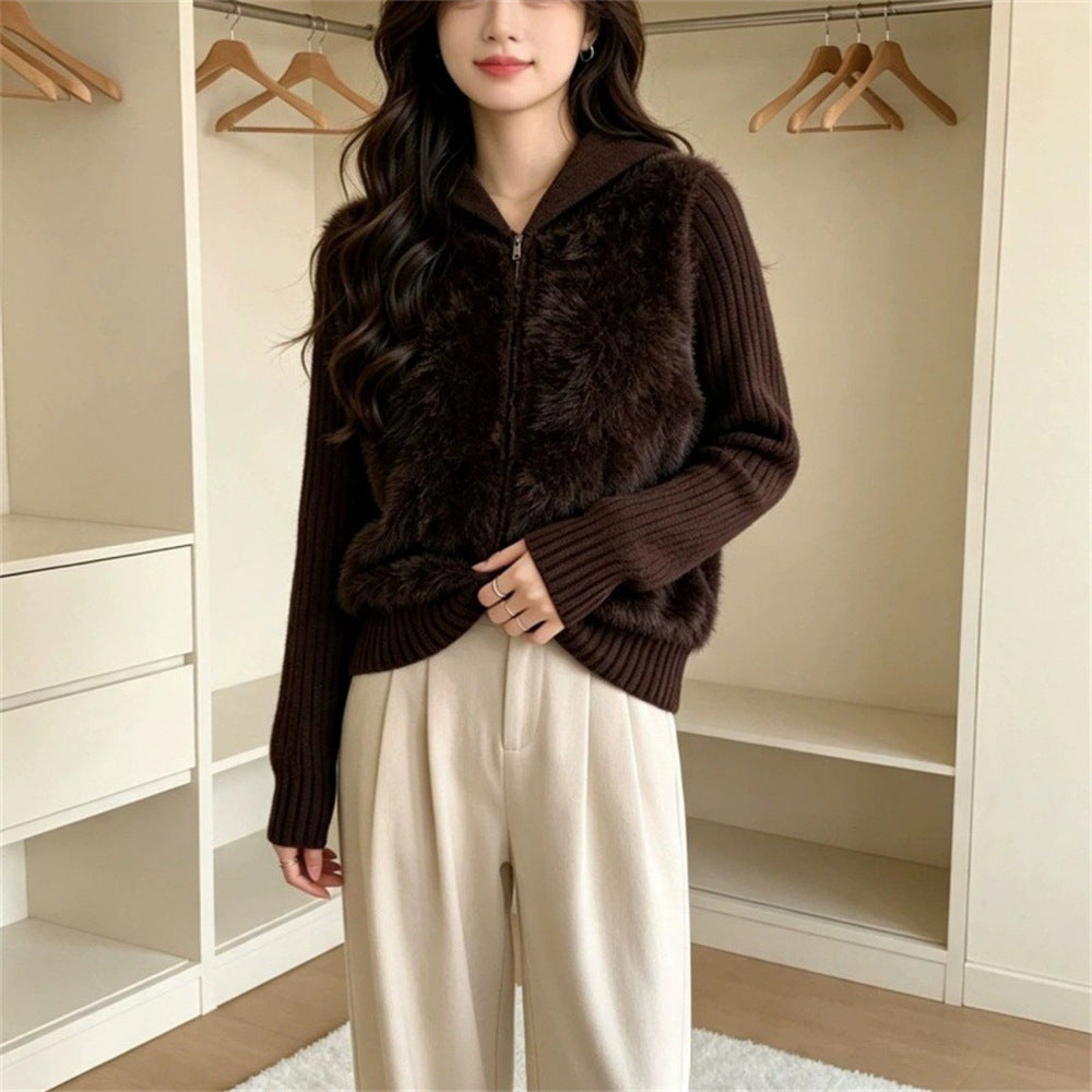 Loose hooded zipper sweater