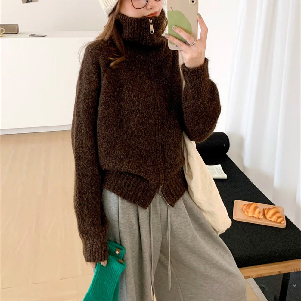 Stand up collar loose sweater for women