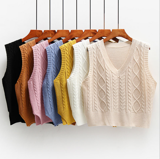 Vest Women Solid Short Loose Trendy Korean Style Sleeveless Knitted V-Neck All-match Female Coats Simple Leisure Outwear Chic