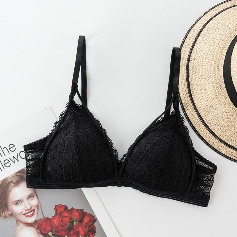 LA BELLA Floral Lace Bras for Women Sexy Lingerie Beauty Back Deep V Bralette Wire Free Thin Underwear Push Up Bra  Female Brassiere