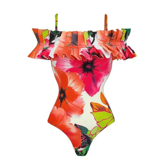BORIKEN SWIMSUIT SKIRT SHOULDER STRAPPY FLORAL PRINT SWIMWEAR