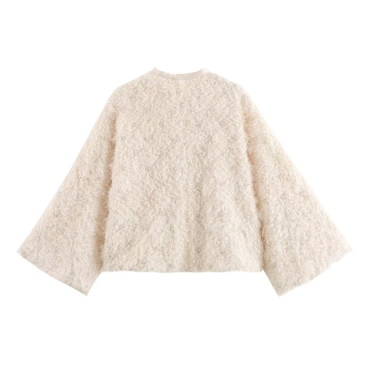 Autumn new beaded trimmed round neck lace up shawl jacket for women