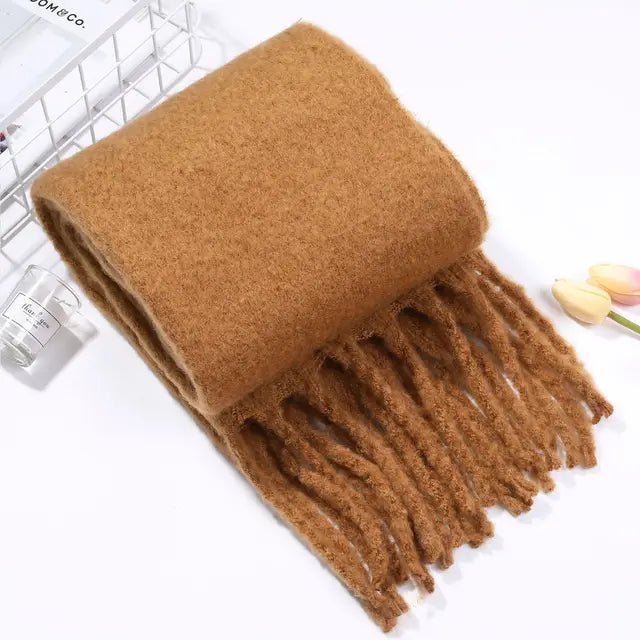 New Winter Women's Scarf Cashmere Warm Wrap Pashmina Solid Foulard Female Scarves Shawls Thick Soft Blanket Large Tassels