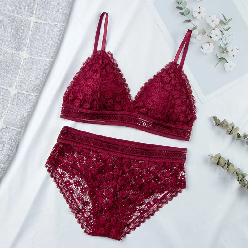 LA BELLA Women Lace Bra Sets Seamless Underwear Backless Vest Sexy Padded Bralette Lingerie Ultrathin Bra & Brief Sets Female Intimates