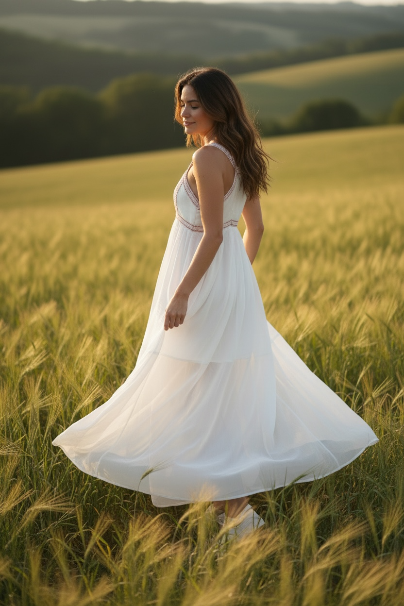 White Bronze Chiffon Dress