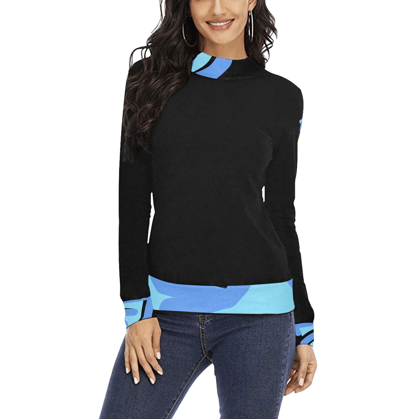 Black Badge of Pearls Women's Mock Neck Sweater