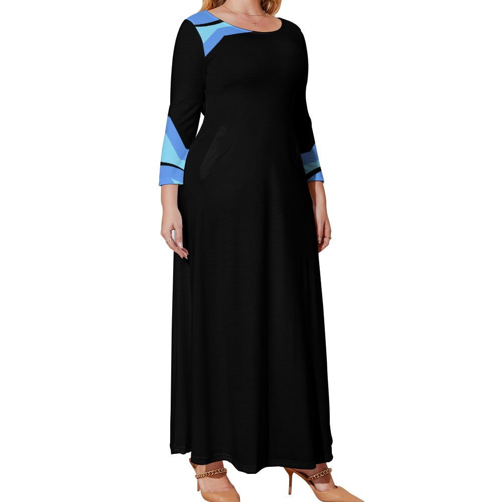 Badge of Pearls Plus Size Loose Crew Neck Long Sleeve Dress