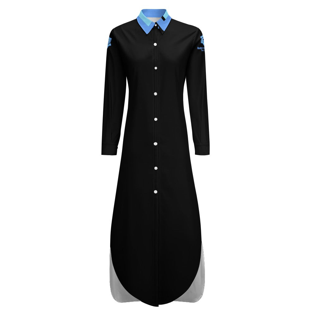 Badge of Pearls Button Neck Long Sleeve Shirt Dress