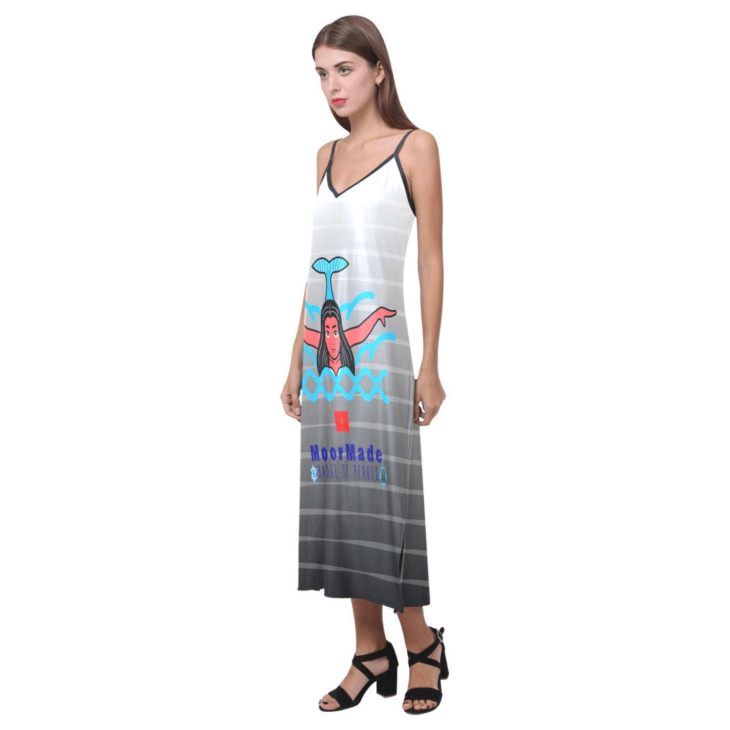 Moormade Badge of Pearls  V-Neck Open Fork Long Dress