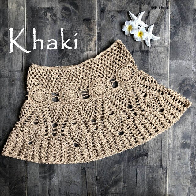Hand Hook Crochet Bikinis Bottom Handmade Knitted Hollow Out A-line skirt Sexy Swimwear Women