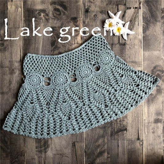 Hand Hook Crochet Bikinis Bottom Handmade Knitted Hollow Out A-line skirt Sexy Swimwear Women