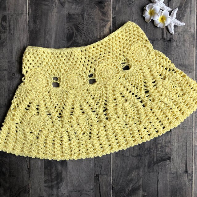 Hand Hook Crochet Bikinis Bottom Handmade Knitted Hollow Out A-line skirt Sexy Swimwear Women
