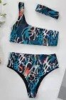 Print One Shoulder High Waist two Pieces Bikini set With Headband Women Swimwear Bathing Suit Swimsuit Female Sexy Holiday Beach