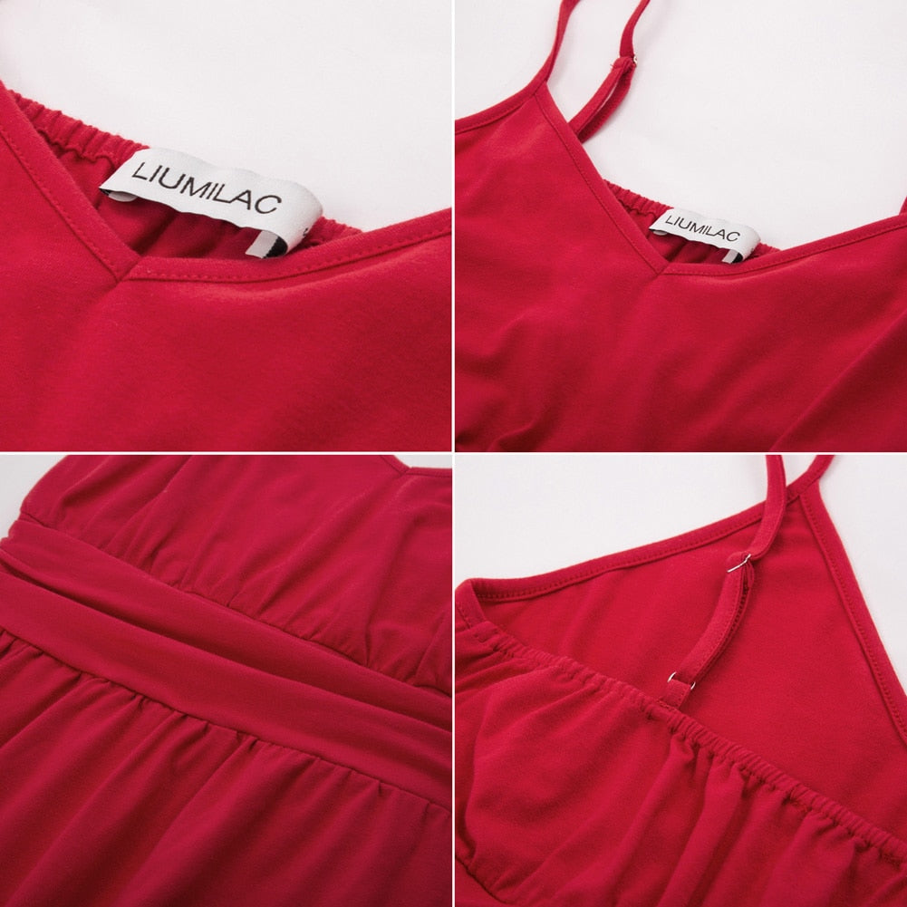 Summer Women Dresses Fashion Short Dress Spaghetti Straps V-Neck Pleated Waist A-Line Sexy Solid Ruched Slim A Line Swing Dress