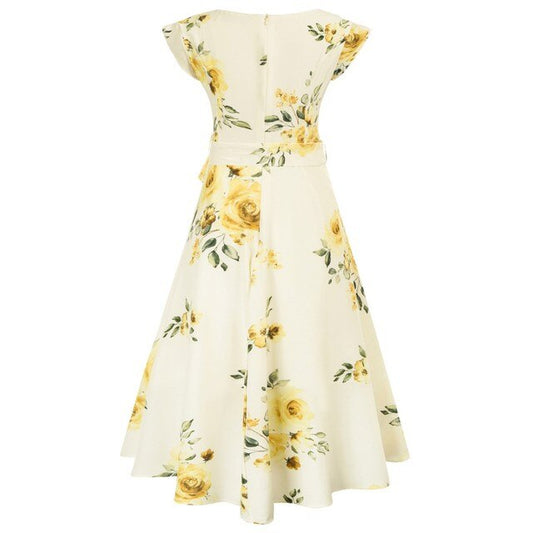 Summer Dresses Women High-Low Hem Dress Belt Decor Petal Sleeves Surplice V-Neck A-Line Swing Vacation Beach Dress Ladies Female